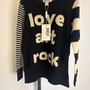 Autumn Cashmere Kids “Love Art Rock” Black Striped Sweater Size 6